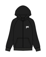 The Womens Zip Hoodie - Black - Pilates Collective - Left Chest PC & Center Back Stacked - Printed - White