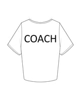 The Crop Tee - White - Krista - Left Chest Stacked & Center Back "COACH" - Black