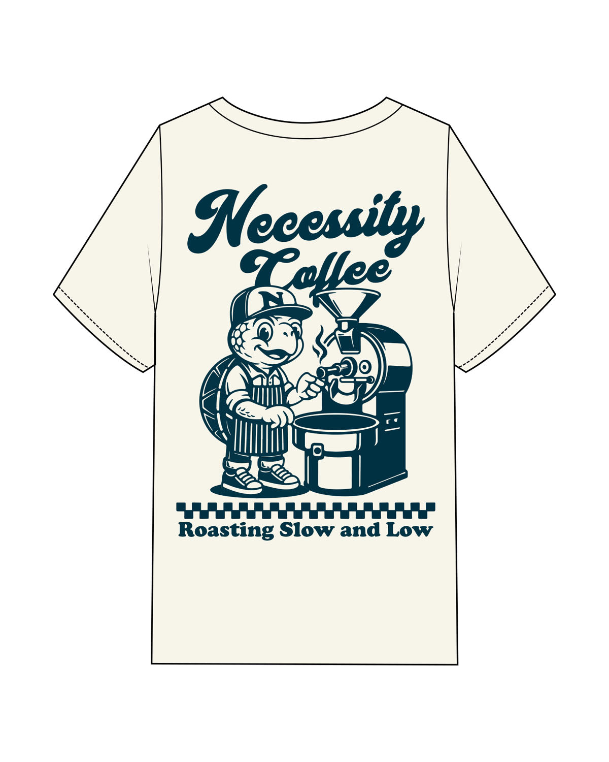 The Mens Heavyweight Tee - Off White  - Necessity Coffee - Left Chest & Back Image - Printed - Dark Blue