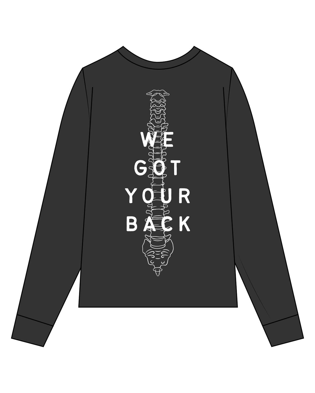 The Mens Heavyweight Long Sleeve - Washed Black - PHS - Left Chest - Full Back - Printed - White