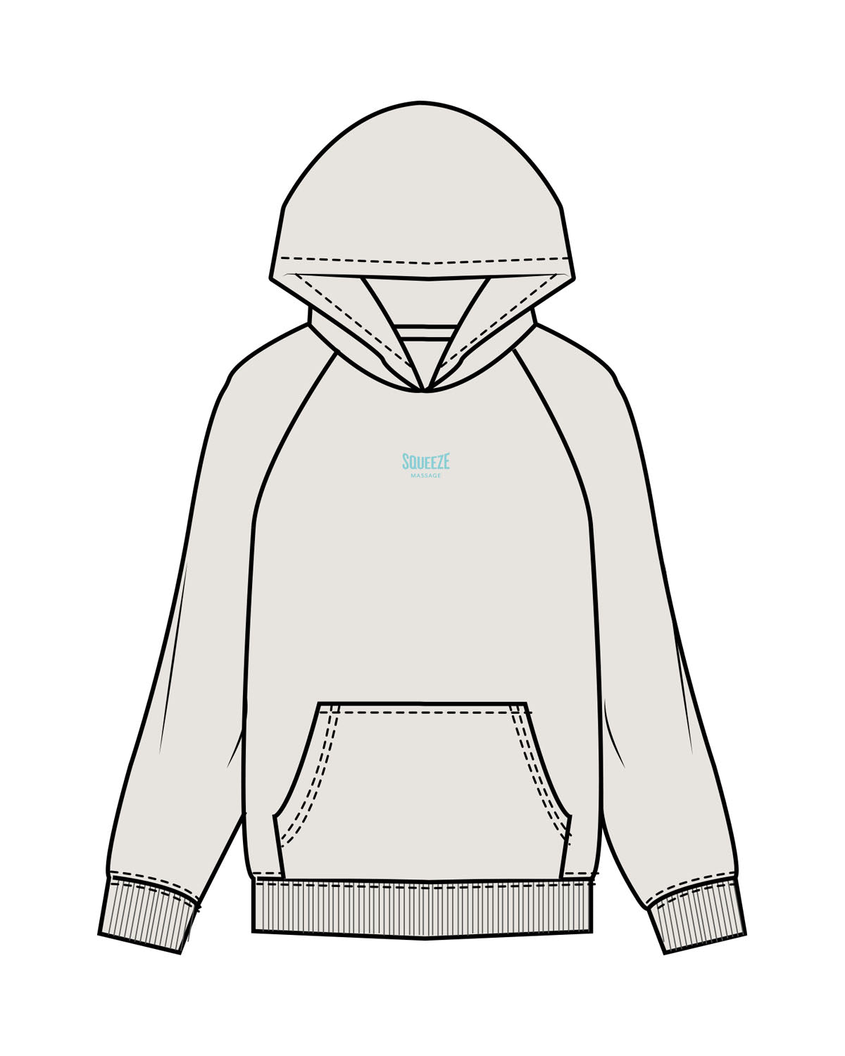 The Womens Hoodie - Washed Bone - Squeeze Massage - Center Chest Stacked & Back Stacked - Printed - Turquoise