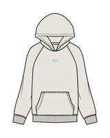 The Womens Hoodie - Washed Bone - Squeeze Massage - Center Chest Stacked & Back Stacked - Printed - Turquoise