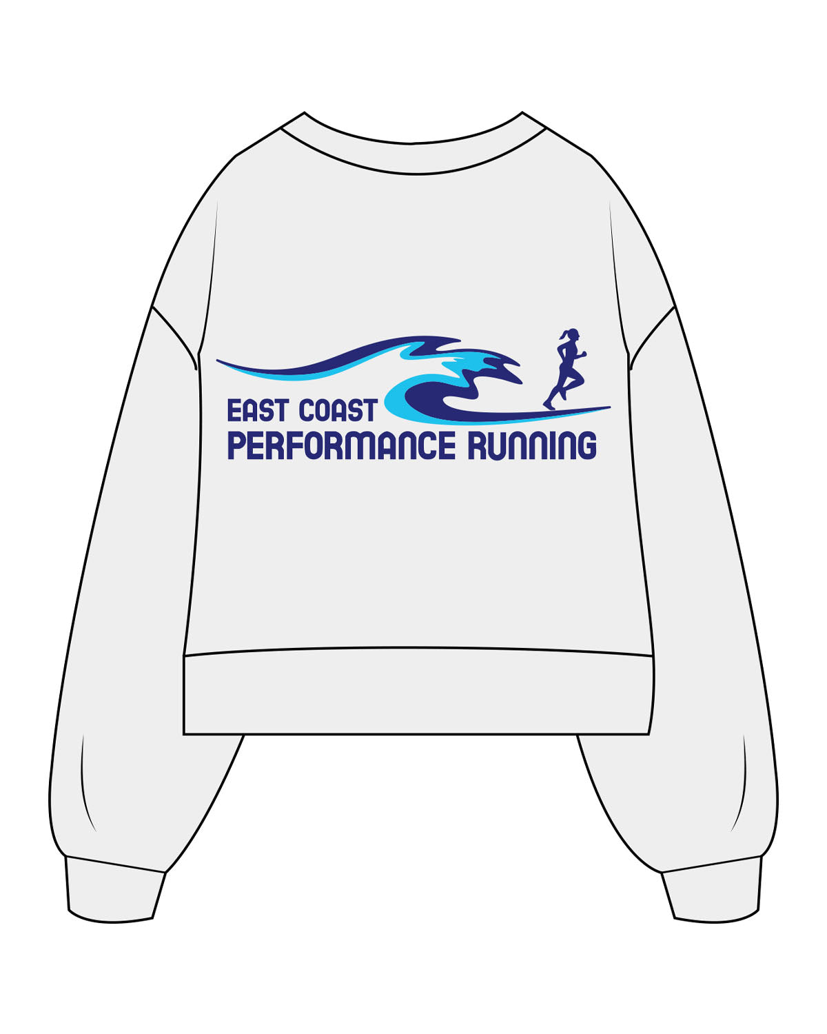 The Womens Heavyweight Crop - Heather - East Coast Performace Running - Left Chest - Back Stacked - Printed - Full Color