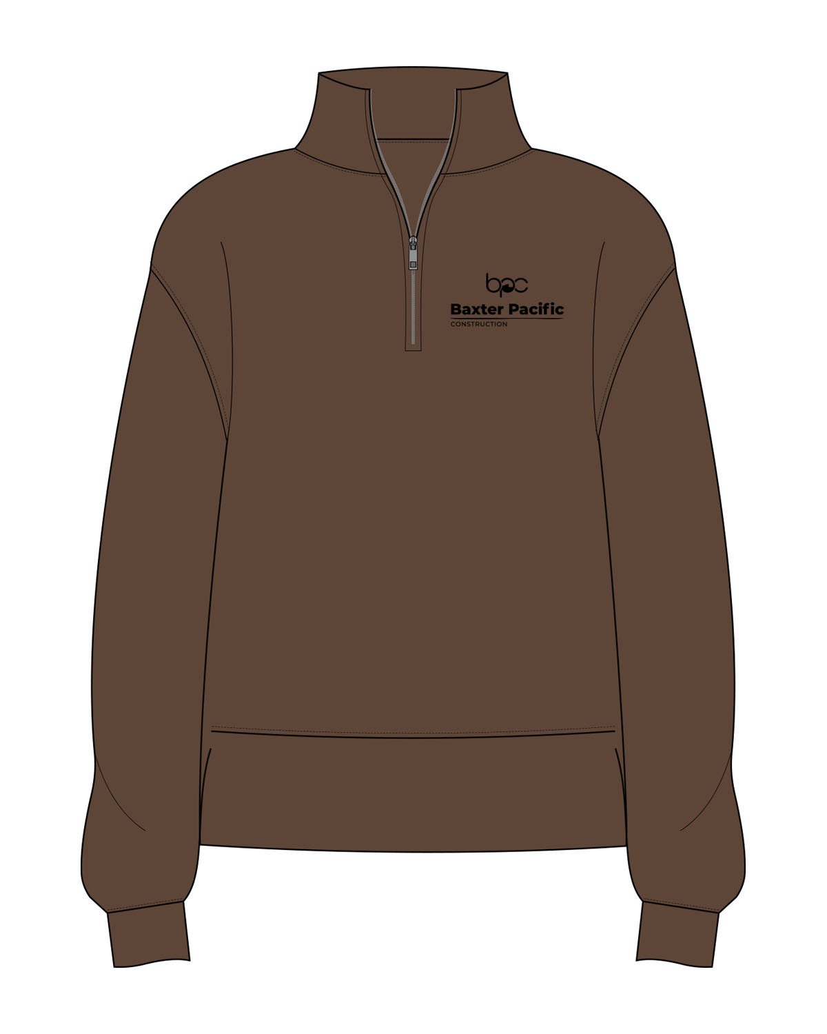 The Mens 1/4 Zip - Walnut - Baxter Pacific- Left Chest Stacked - Printed - Black