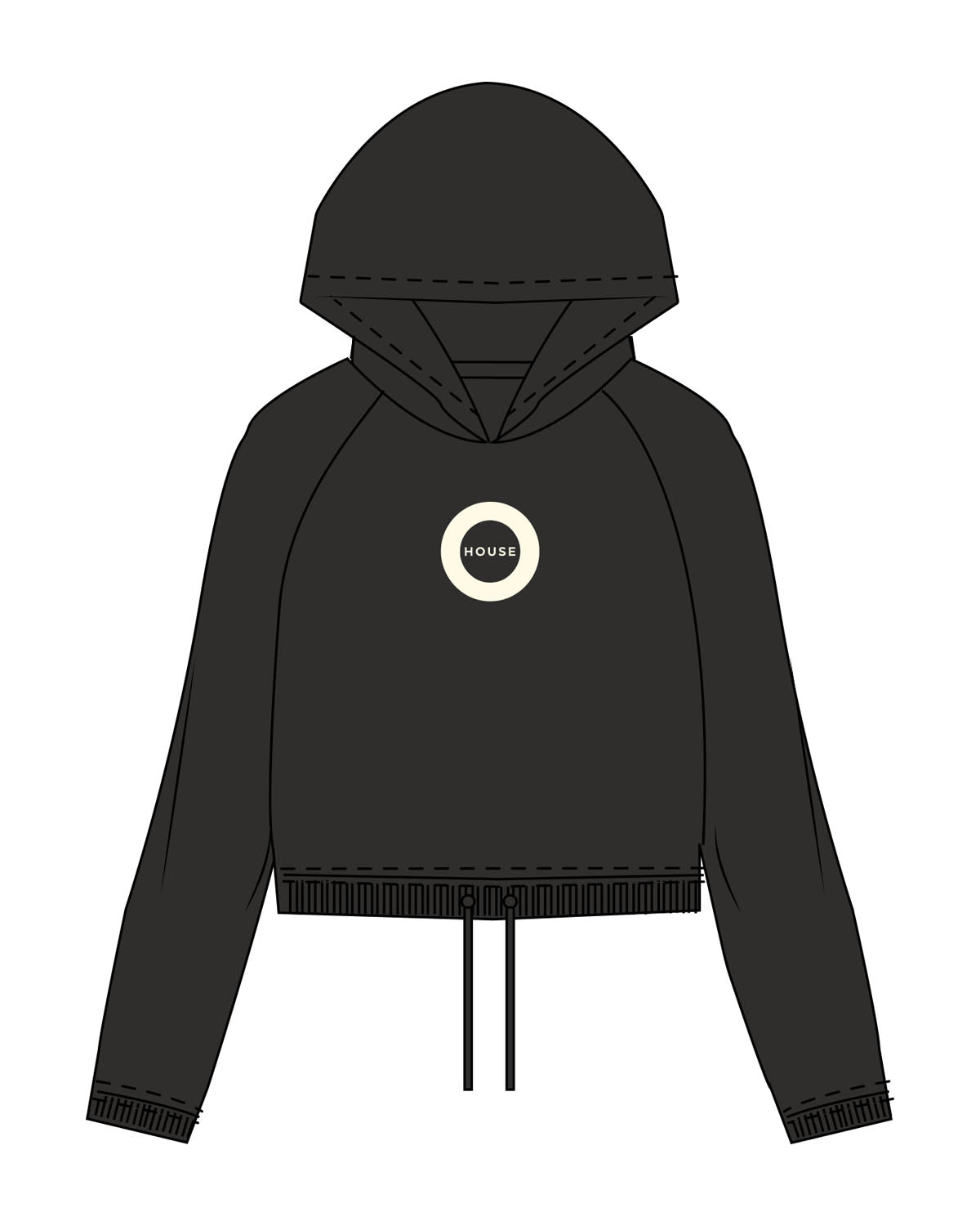 The Cropped Drawstring Hoodie - Charcoal - HiLo - Center Chest - Printed - OffWhite