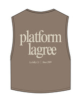 The Crop Muscle Tank - Cacao - PLATFORM - Left Chest - Back Stacked - Printed - Off White