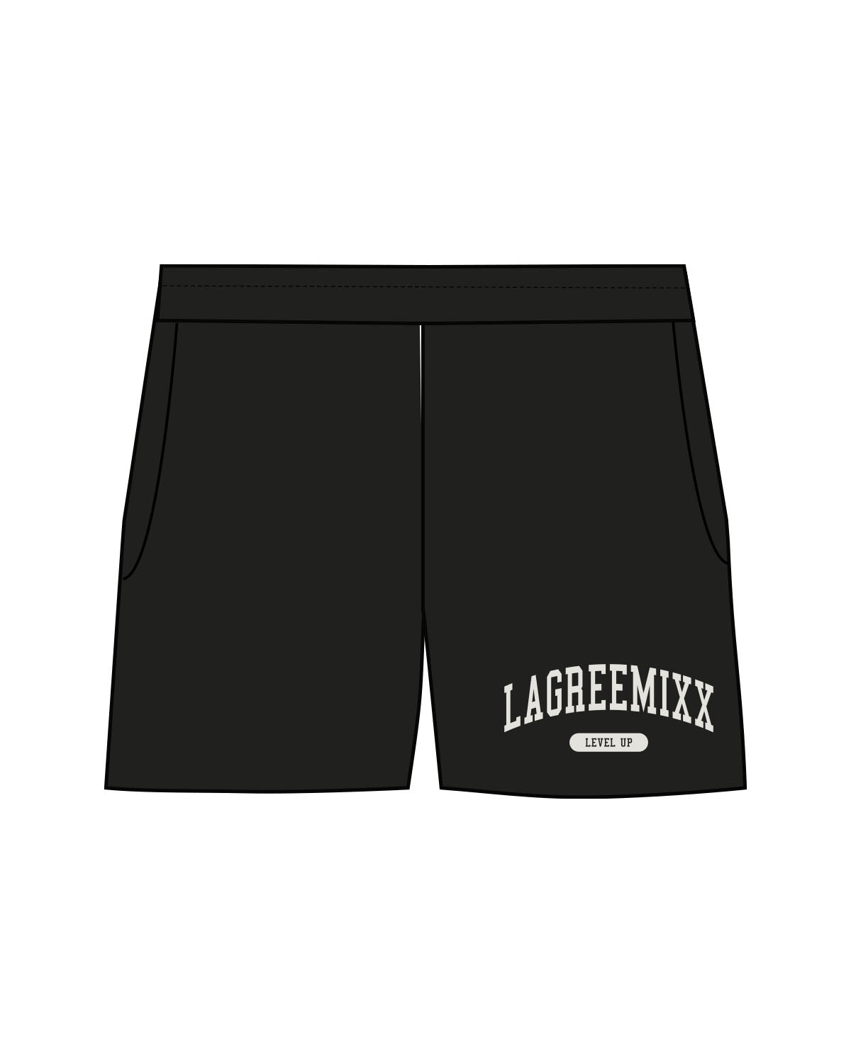 The Womens Sweat Shorts - Black - Lagreemixx Retail - Left Leg Stacked - Printed - Off White