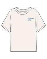 The Midweight Crop Tee - Ivory - Lagree Fit Studio - Left Chest - Back Center - Printed - Blue