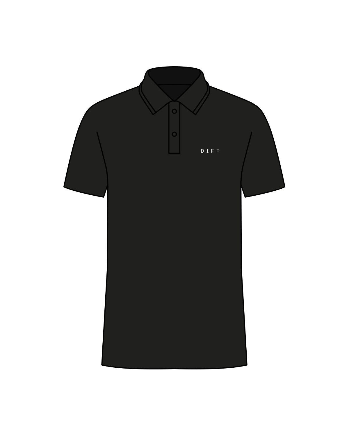 The Mens Polo - Black - DiffEyewear - Left Chest - DIFF - Embroidered - White