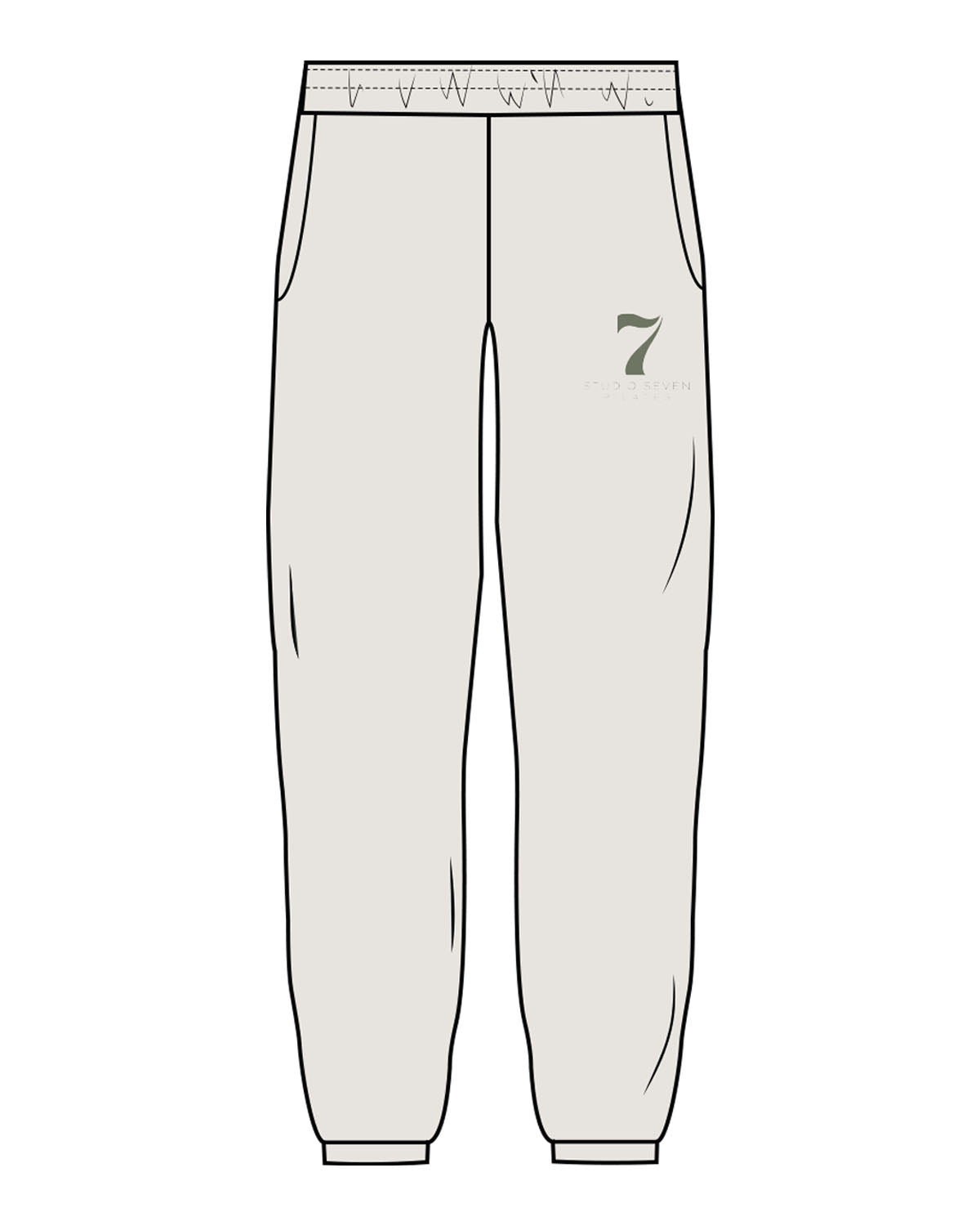 The Mens Sweatpants - Washed Bone - STUDIO 7 - Left Leg "7"- Printed - Sage