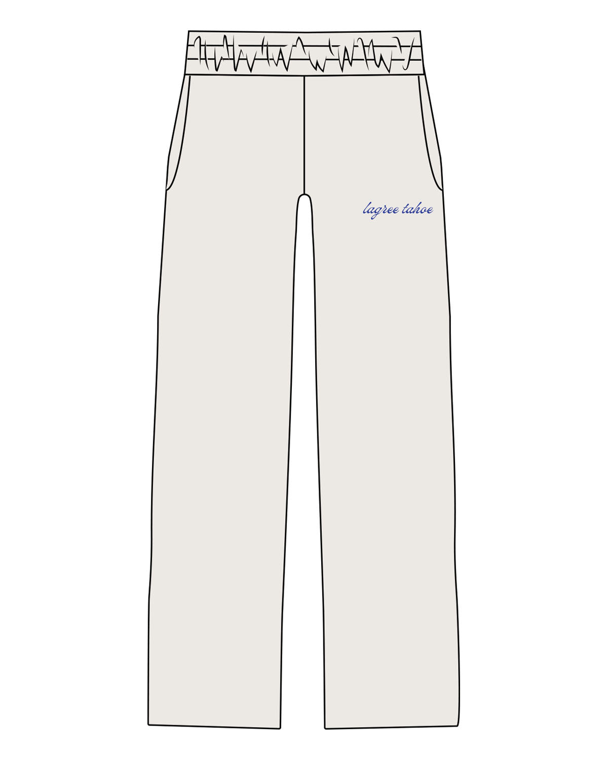 The Straight Leg Sweatpant - Bone - Lagree Tahoe - Left Leg - "Lagree Tahoe" - Printed - Blue