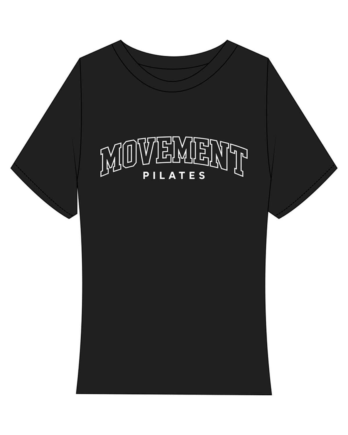 The Baby Tee - Black - Movement Pilates Buffalo - Center Chest - Printed - White