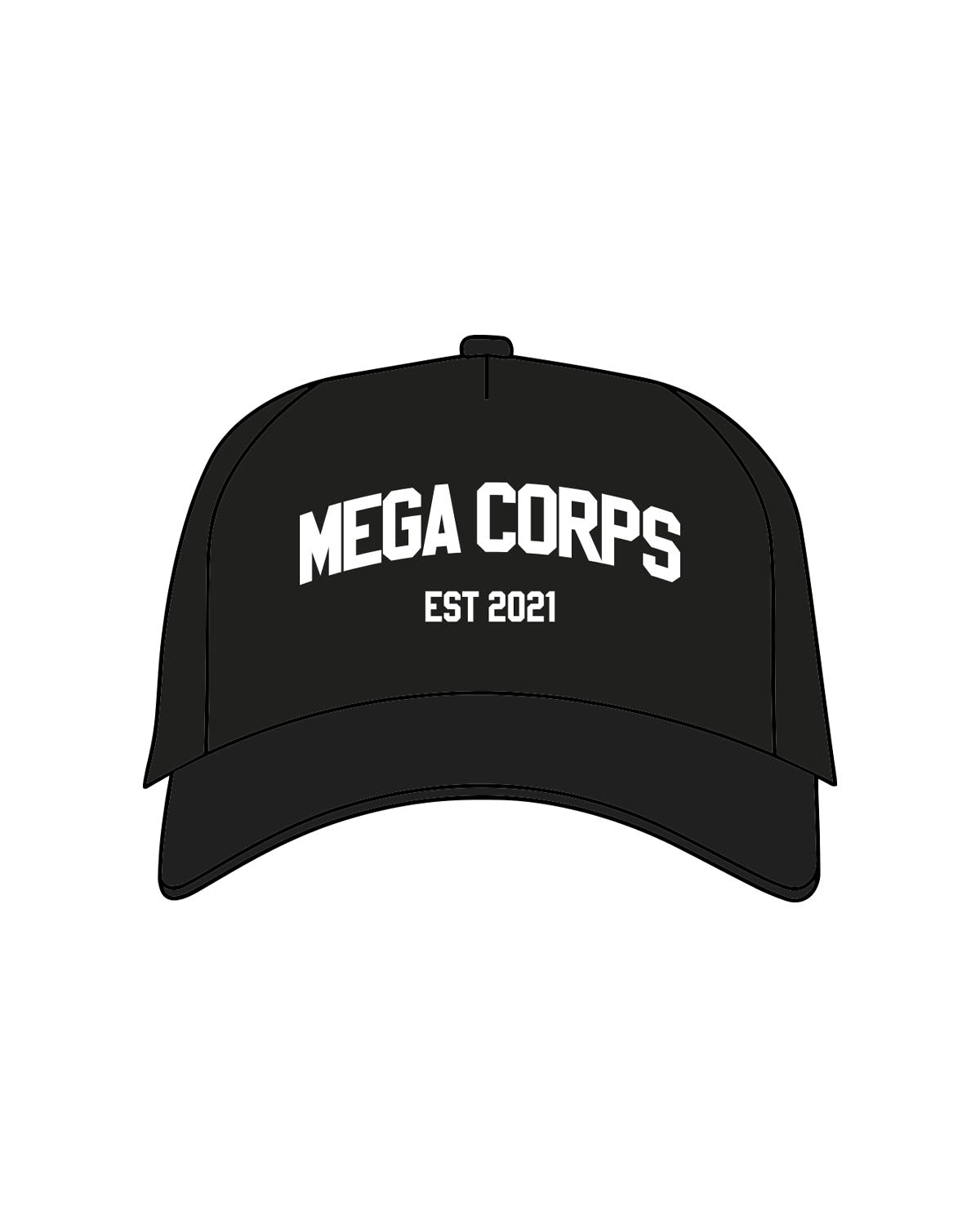 The Canvas Cap - Black - Megacorps - Front Stacked & Back - Embroidered - White