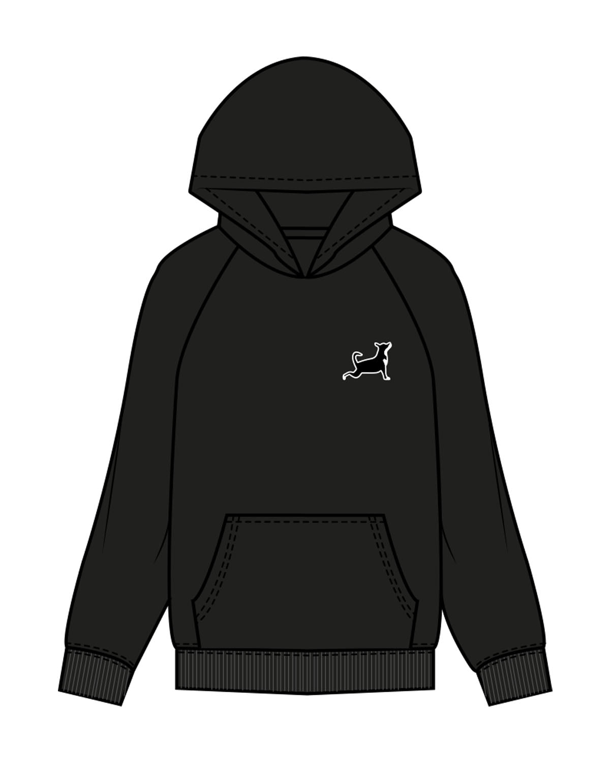 The Mens Hoodie - Black - Updog Yoga - Left Chest - Back Center "IloveUpdog" - Printed - Full  Color
