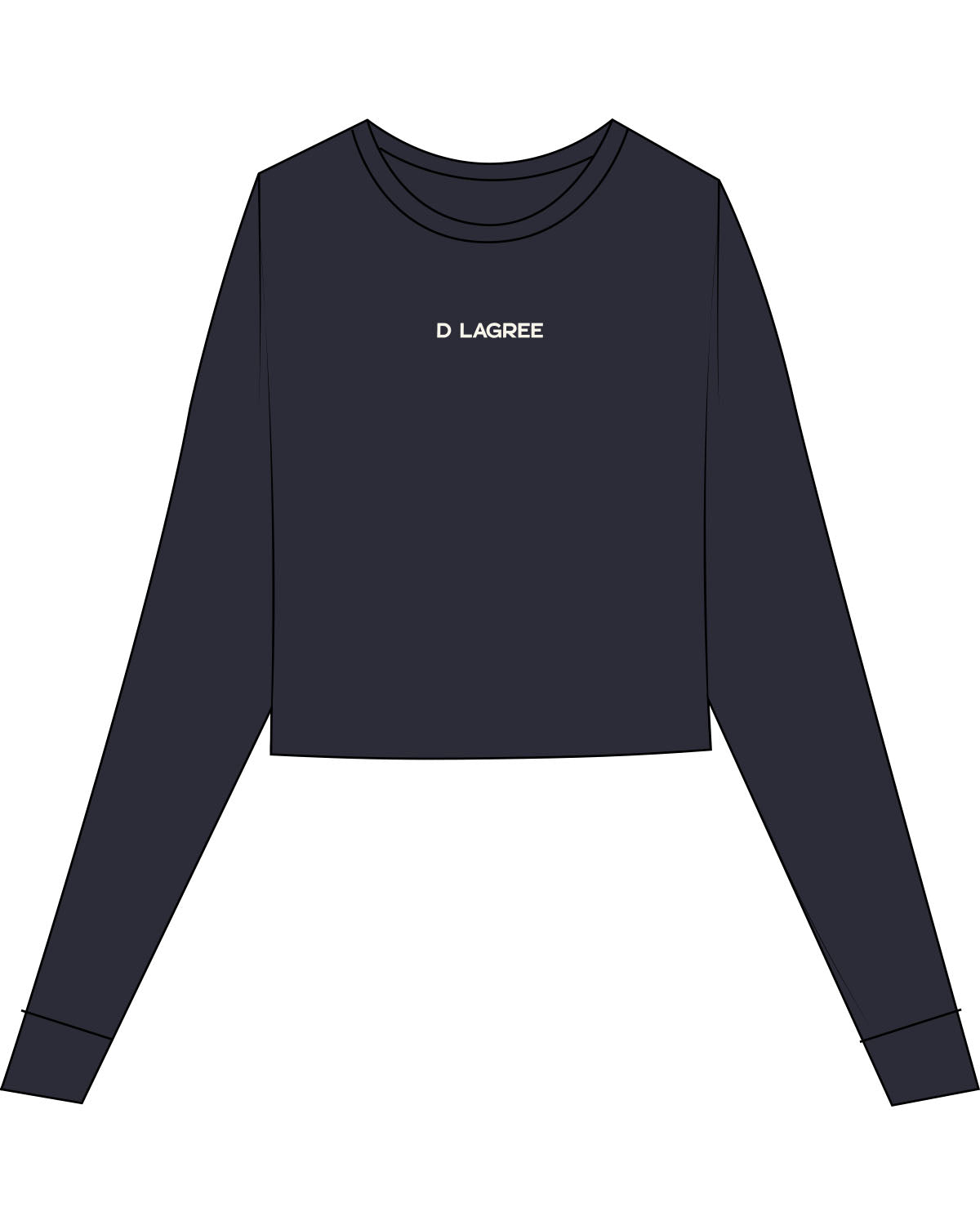 The Micro Rib Crop Long Sleeve - Navy - D Lagree - Center Chest - Printed - DL Off White