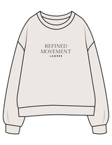 The Womens Crewneck - Bone - Refined Movement - Center Chest Stacked - Printed - Black