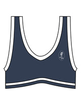 The Piped Bra - Navy - Pilates Plus PB - Left Chest - Printed - White