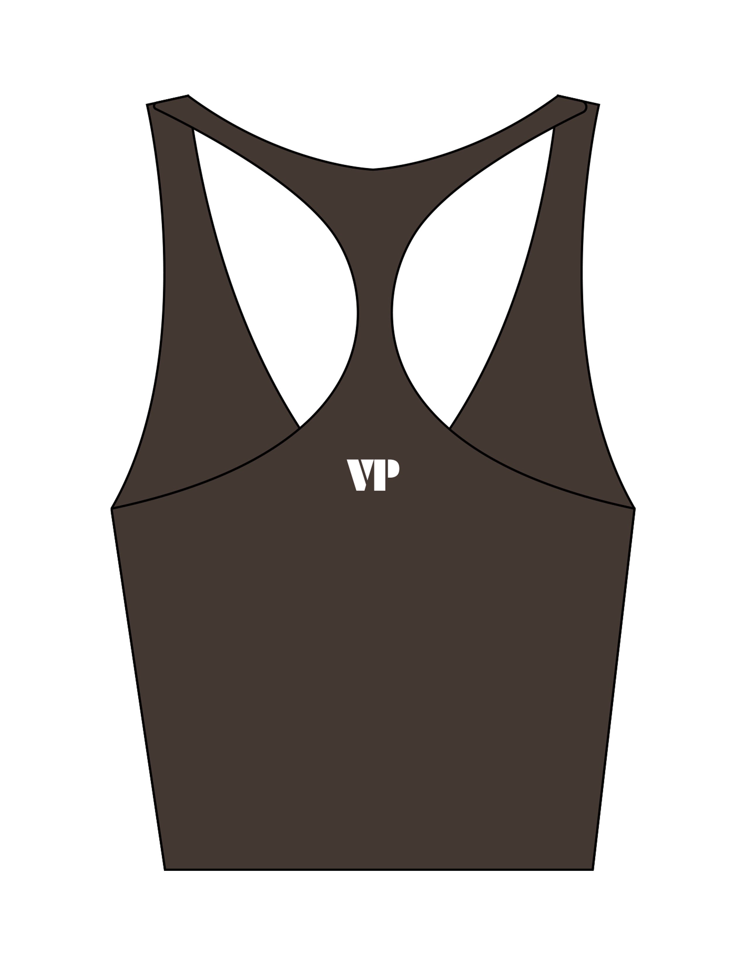 The Racer Tank - Cafe - Vintage Pour - Upper Back Initials "VP" - Printed - White