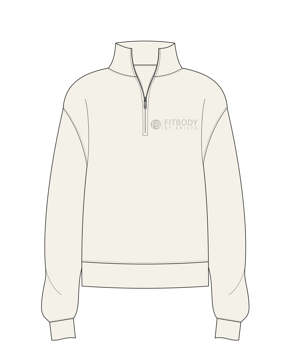 The Womens 1/4 Zip - Off White - Fitbody - Left Chest Stacked - Tone on Tone