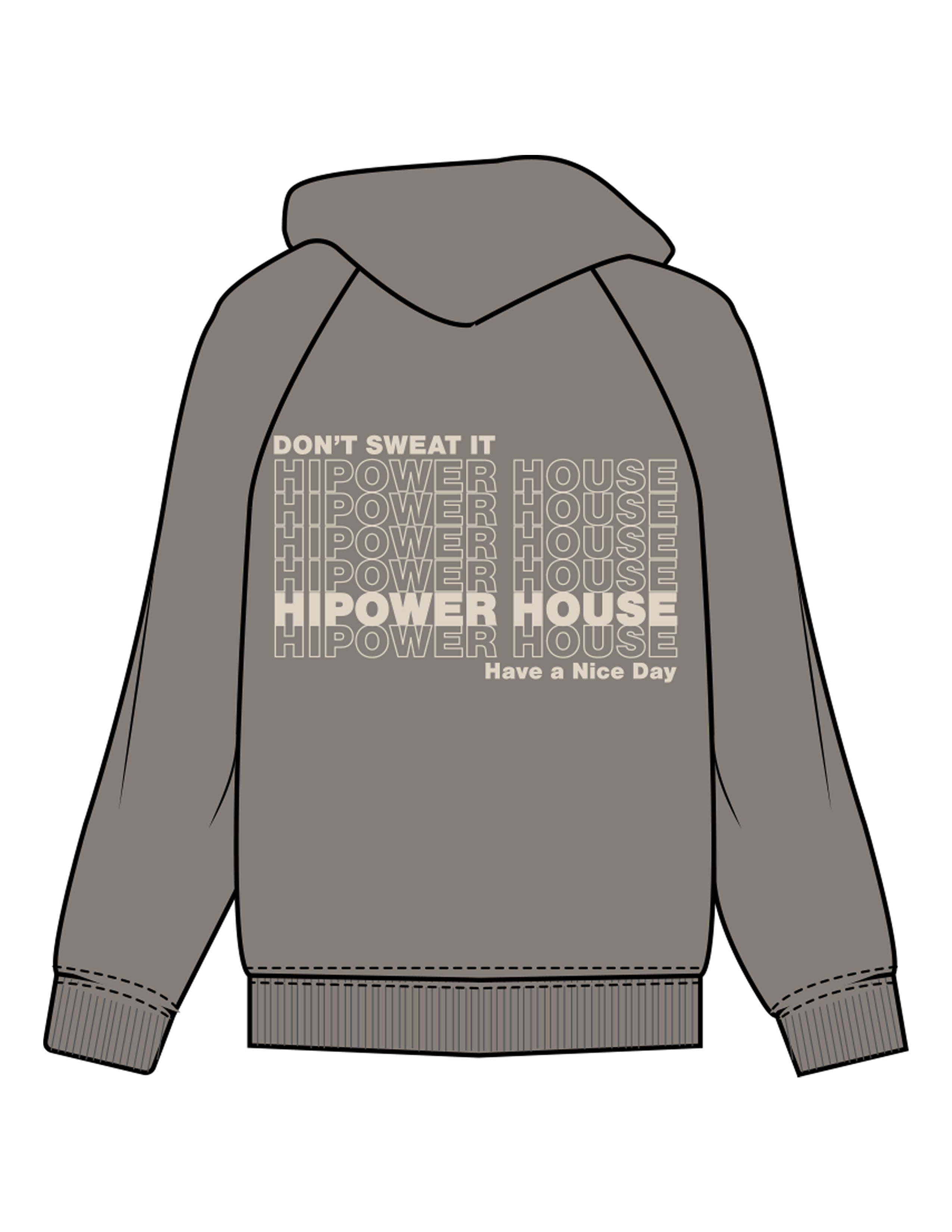 The Womens Zip Hoodie - Washed Gray - Hi Power - Left Chest & Back Stacked - Printed - Off White