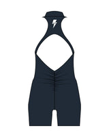 The High Neck Zip Jumpsuit - Navy - HiLo - Center Back - Printed - White