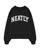 The Womens Heavy Crewneck - Black - Neatly - Center Chest & Back Neckline - White