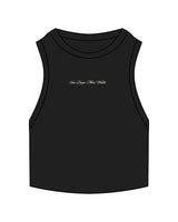 The Ribbed Crop Tank - Black - SD Mom Walks - Center Chest " SAN DIEGO " - Embroidered - Off White