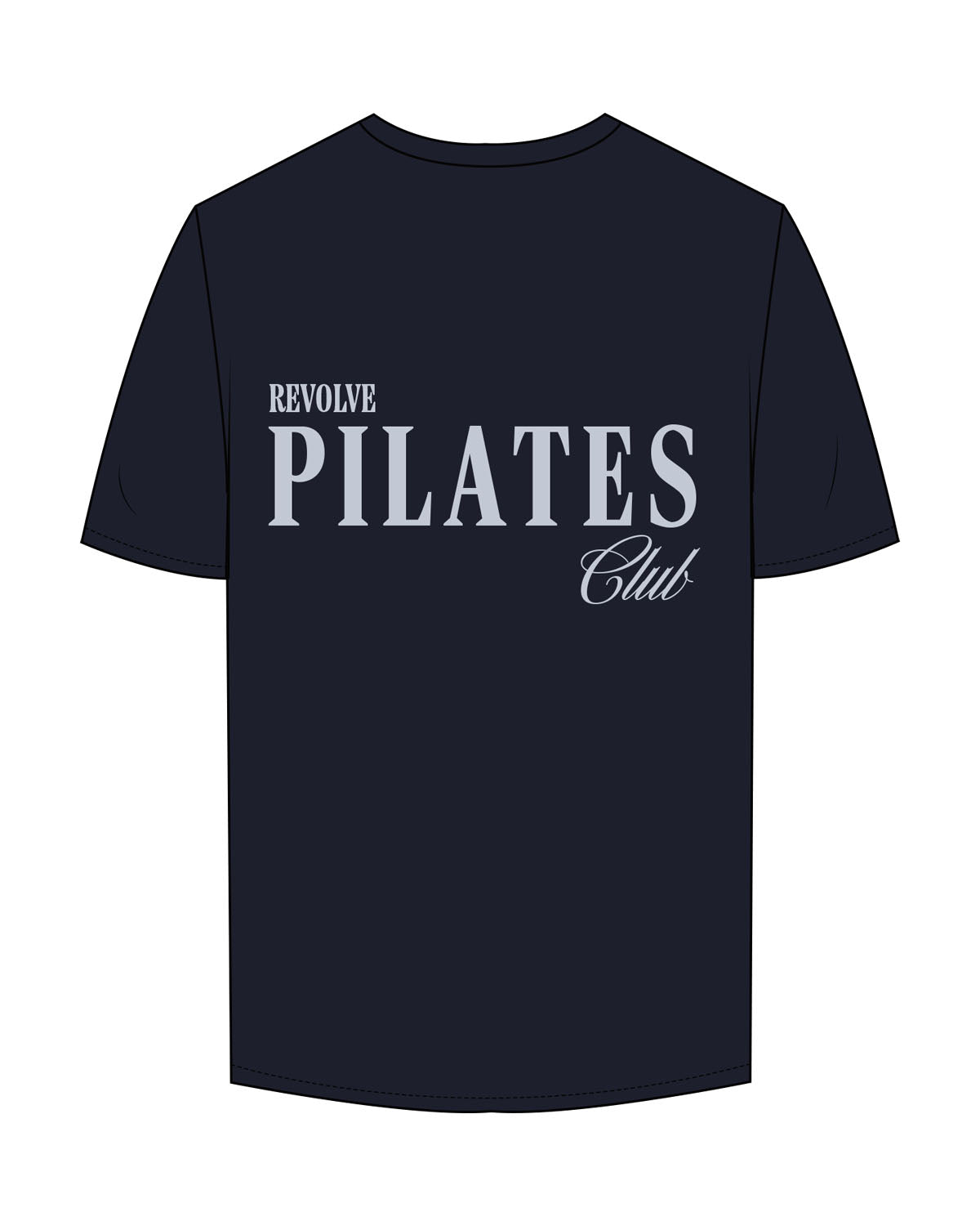 The Mens Tee - Navy - Revolve Pilates - Left Chest & Back Stacked - Printed - Powder