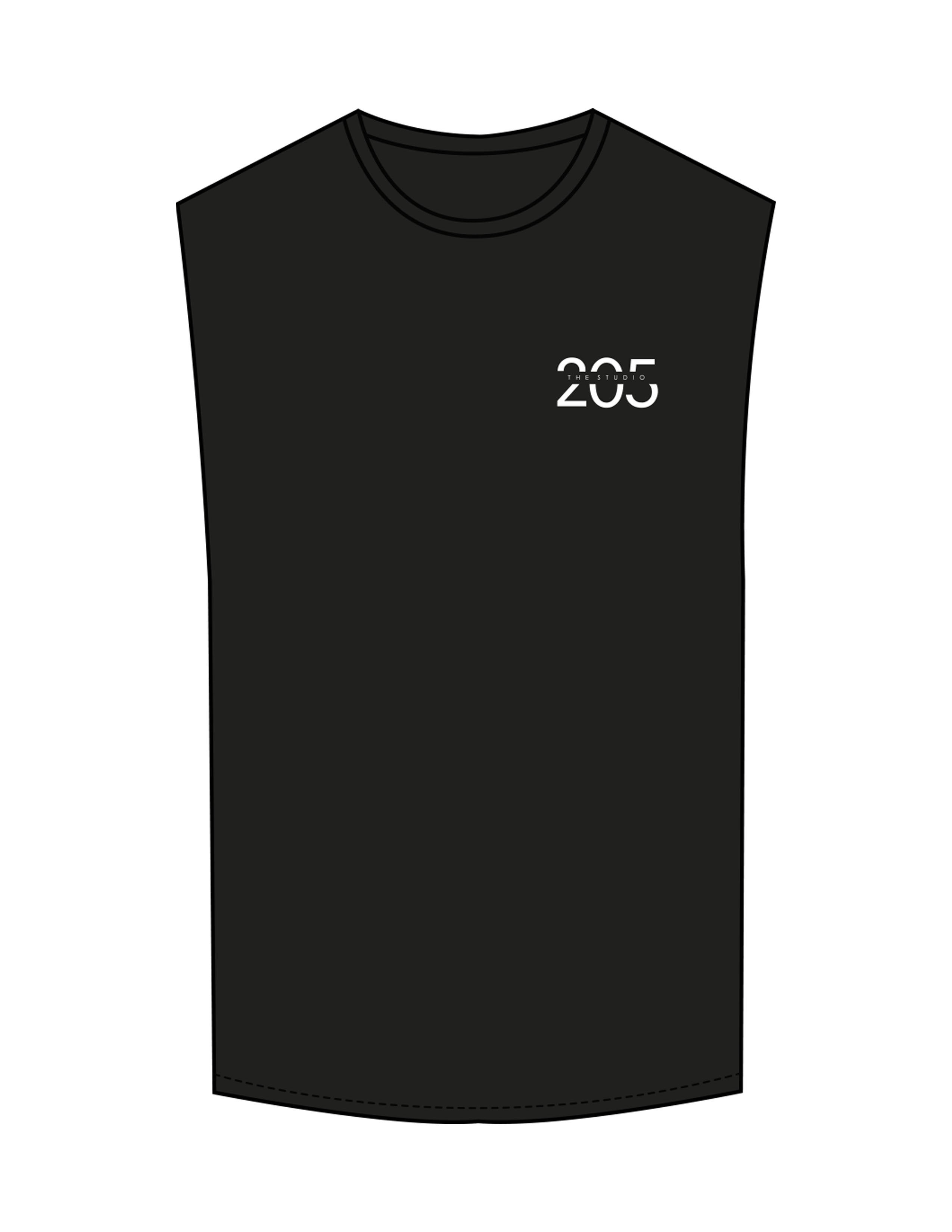 The Muscle Tank - Black - Studio 205 - Left Chest "205" & Back Stacked - Printed - White