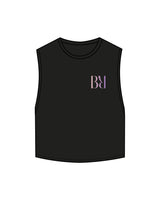 The Crop Muscle Tank - Black - Barre Ripple - Left Chest & Back Neckline - Printed - Full Color