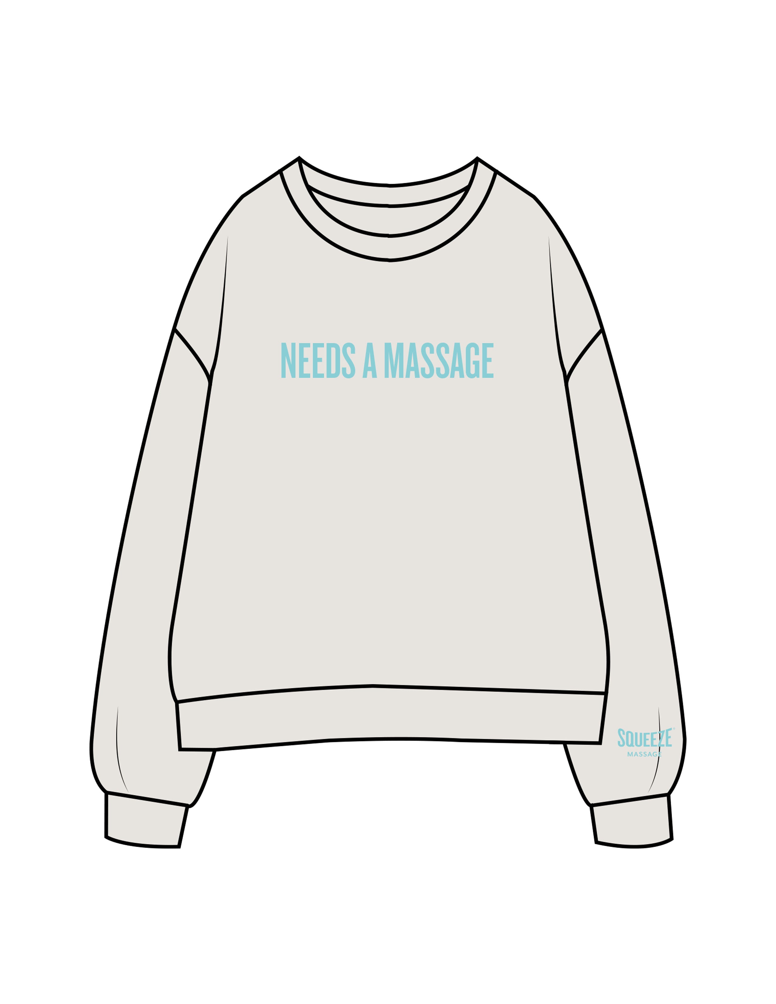 The Womens Crewneck - Washed Bone - Squeeze Massage - Center Chest & Left Sleeve - Printed - Turquoise