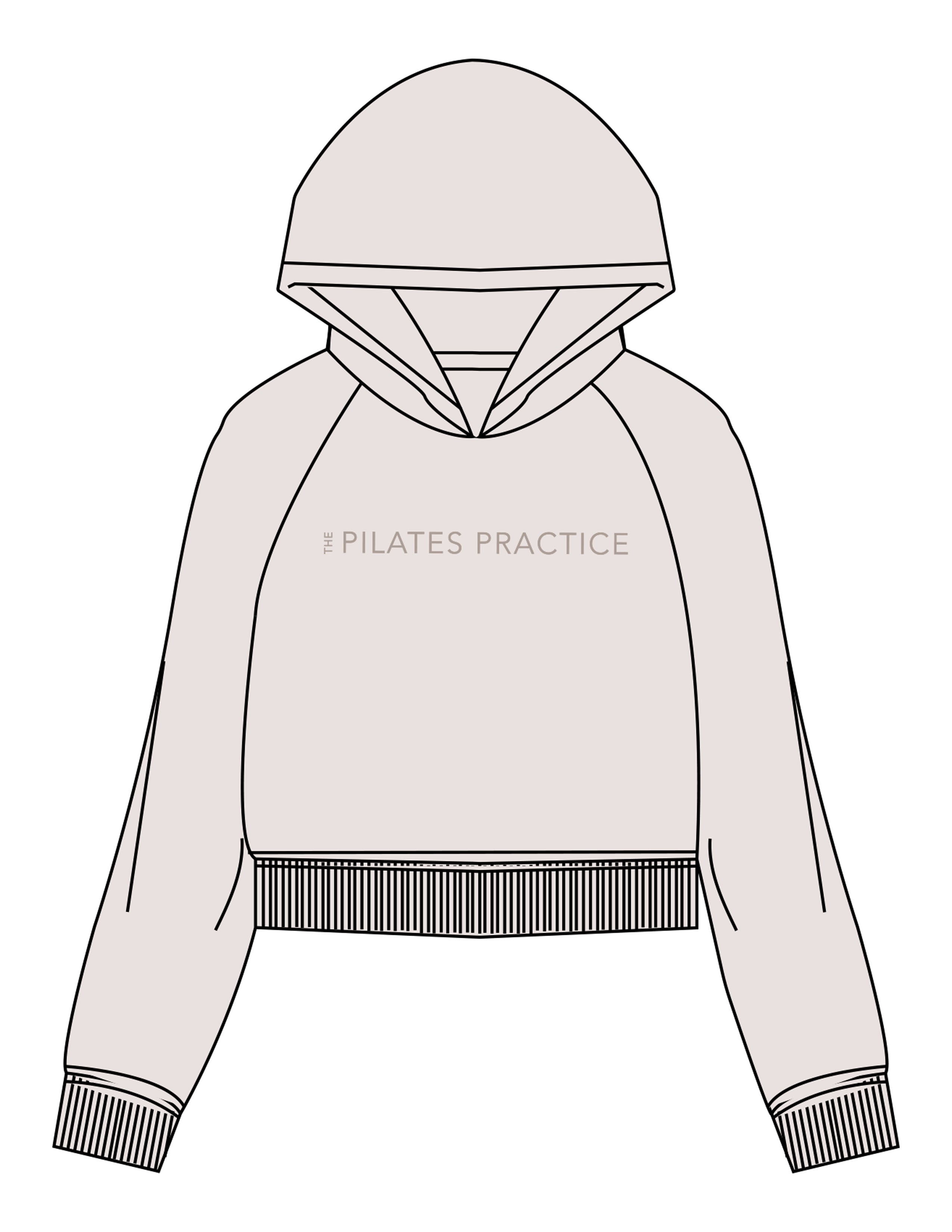 The Womens Crop Hoodie - Bone - Pilates Practice - Center Chest - Printed - Dark Bone