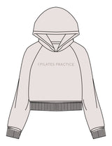 The Womens Crop Hoodie - Bone - Pilates Practice - Center Chest - Printed - Dark Bone