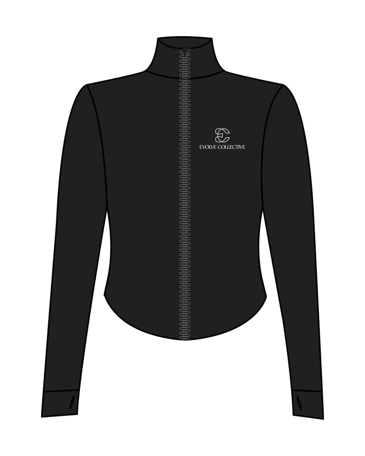 The 3/4 Crop Zip Jacket - Black - Evolve Collective - Left Chest Stacked - Printed - White