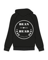 The Mens Hoodie - Black - Bean Head - Left Chest Stacked & Back Round - Printed - White