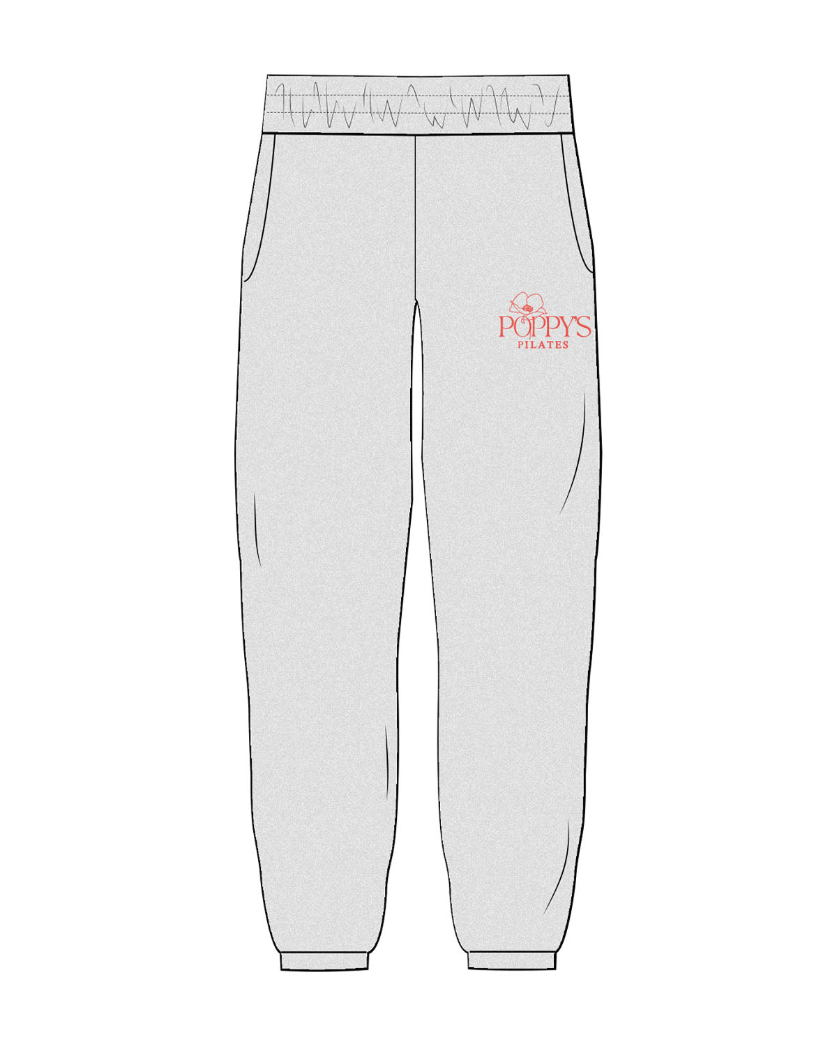 The Womens Sweatpants - Heather - Poppys Pilates - Left Leg Stacked Logo - Printed - Red