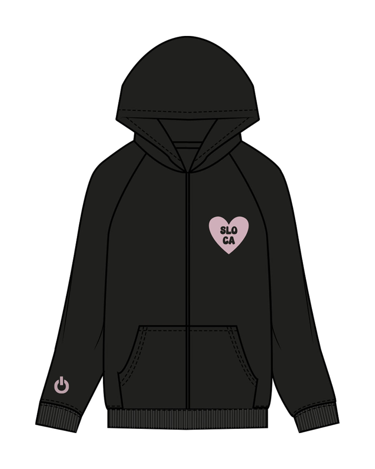 The Recycled Unisex Zip Hoodie - Black - Powerhouse Fitness - Left Chest, Right Sleeve & Center Back Stacked - Printed - Pink
