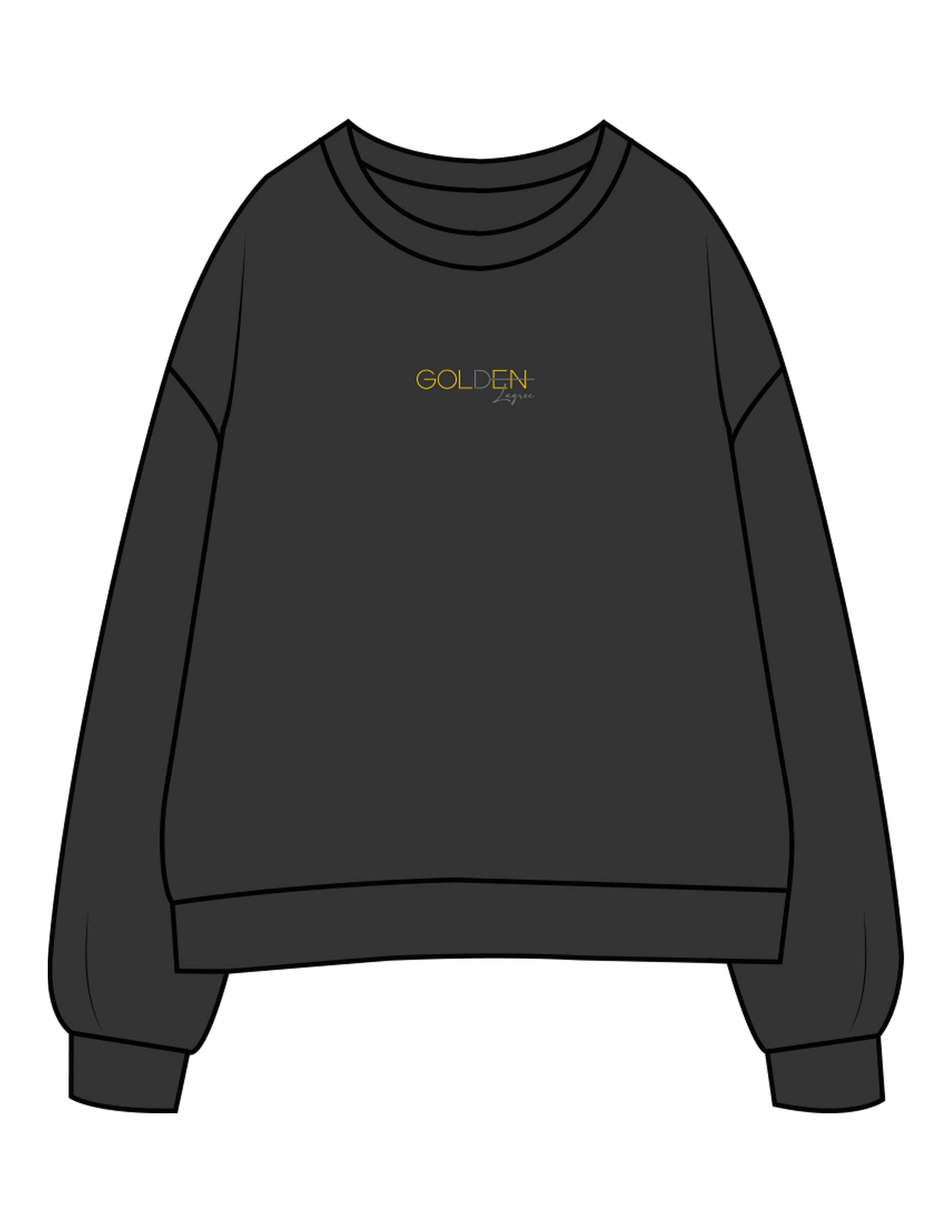 The Womens Crewneck - Washed Black - Golden Lagree - Center Chest & Center Back - Embroidered - Full Color