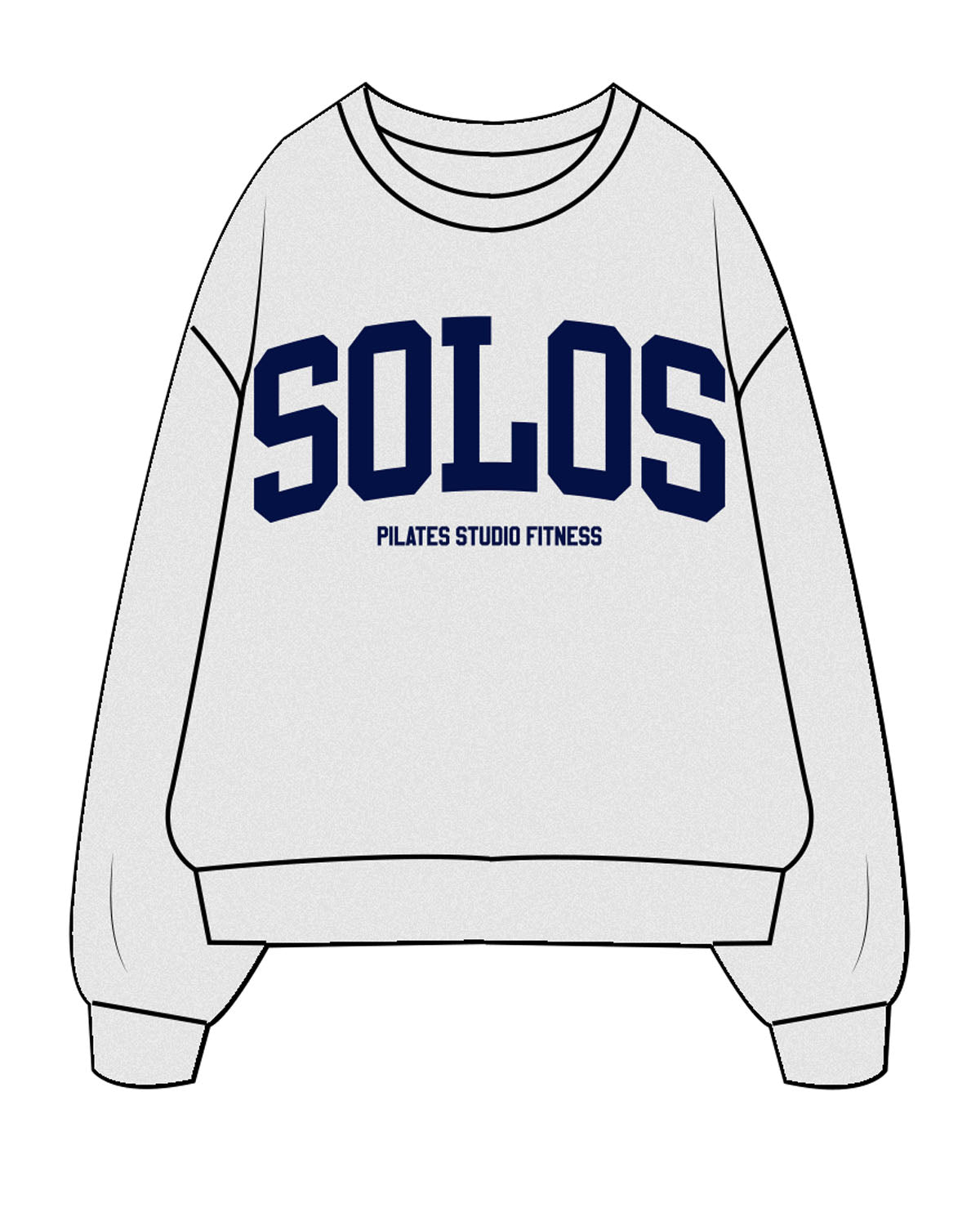 The Mens Crewneck - White Heather - Solos Pilates - Chest Stacked - Navy