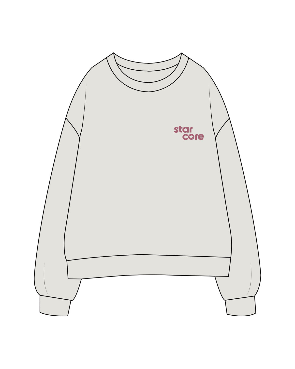 The Womens Crewneck - Washed Bone - StarCore - Left Chest & Back Star - Printed - Berry