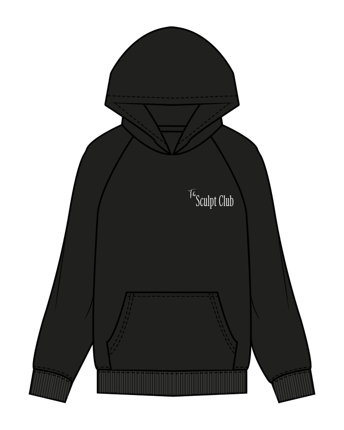 The Womens Hoodie - Black - Sculpt Atelier - Left Chest & Back Stacked - Printed White