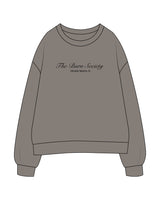 The Womens Crewneck - Washed Gray - The Burn Society - Center Chest Stacked - Printed - Black
