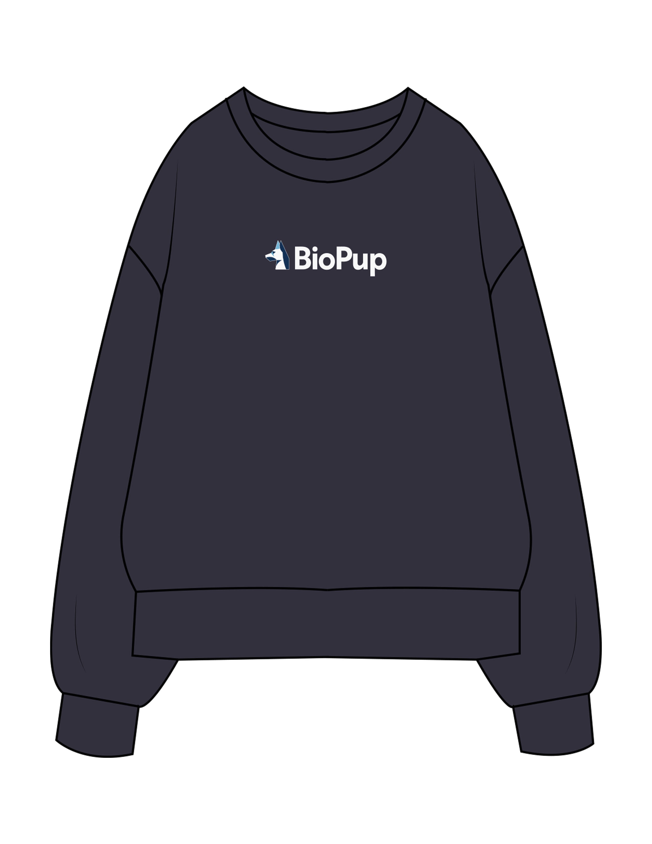 The Mens Heavyweight Crewneck - Midnight - BioPup - Center Chest - Printed - Full Color