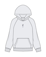 The Mens Hoodie - White Heather - Pilates Plus PB - Center Chest & Back Stacked - Printed - Navy