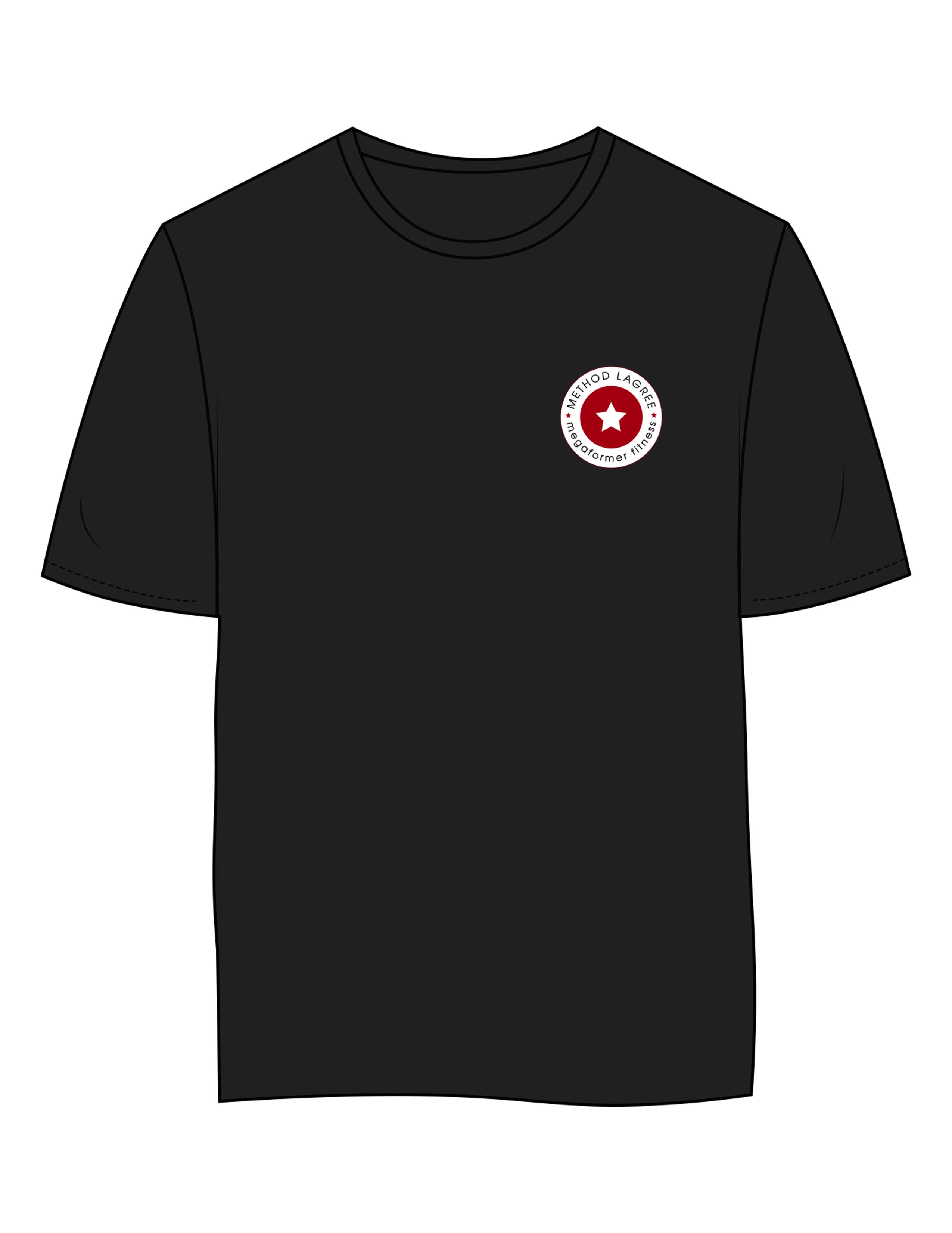 The Womens 7/8th Tee - Black - Method Lagree - Left Chest Round & Center Back - Printed - Full Color