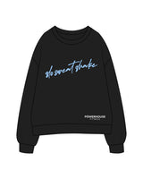 The Womens Crewneck - Black - Powerhouse Fitness - Center Chest & Bottom Left Stacked - Printed - Full Color