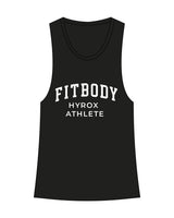 The Womens Racerback Tank - Black - Krista - Center Chest Stacked & Back Neckline Logo - Printed - White