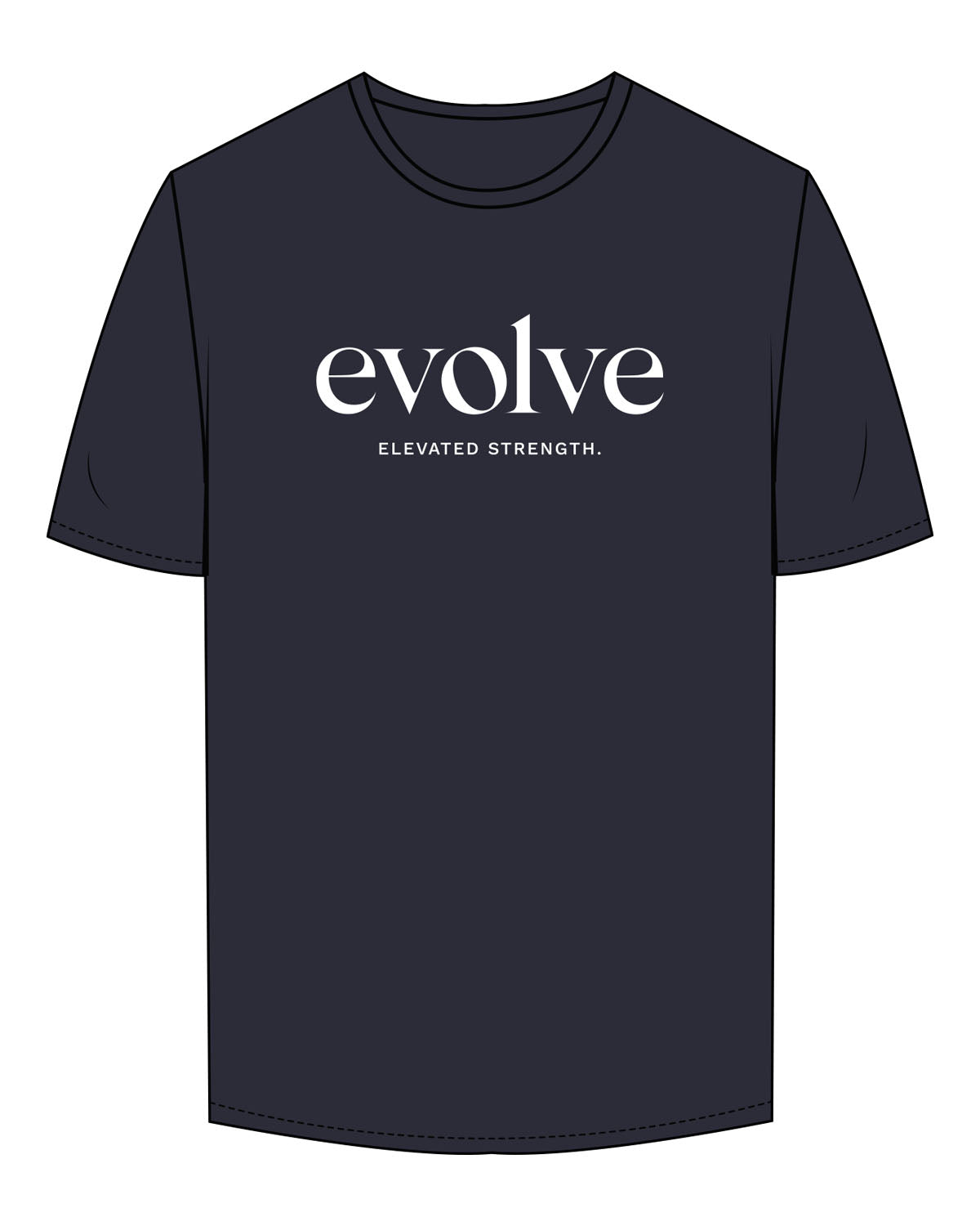 The Mens Tee - Navy - Evolve Lagree - Center Chest Stacked & Back Neckline - Printed - White
