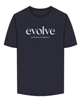 The Mens Tee - Navy - Evolve Lagree - Center Chest Stacked & Back Neckline - Printed - White