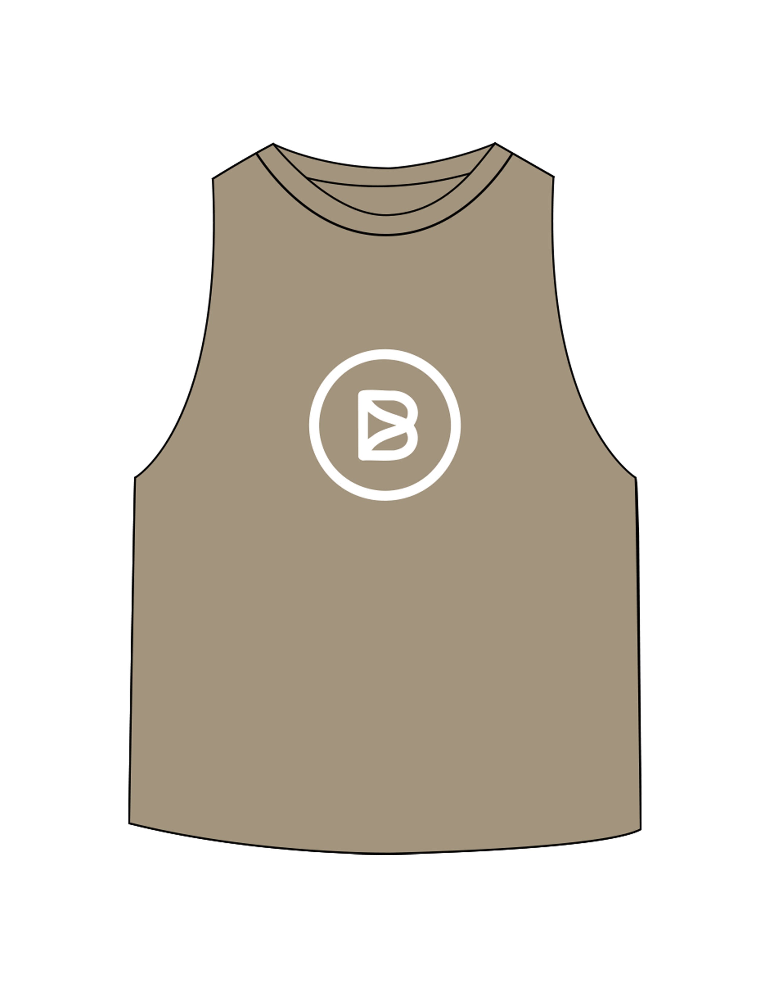 The Crop Muscle Racerback - Heather Olive - Bond Fitness - Center Chest Round - Printed - White